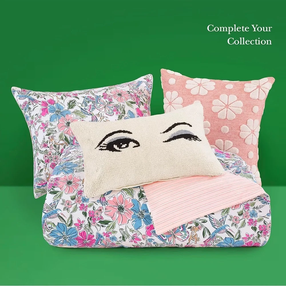 Kate Spade Curious Garden Comforter Set Full/Queen Pink Floral Cotton 3Pc